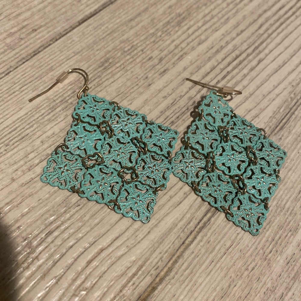 Turquoise and Gold Statement Dangle Earrings